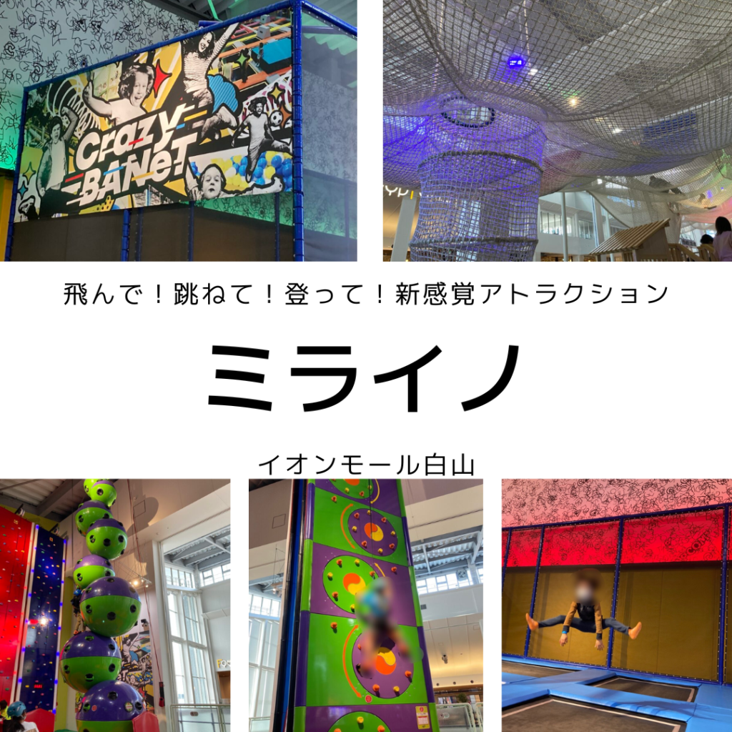 イオイモール白山 MIRAINO白山店 屋内アクティビティ入場チケット 天気が悪くても大丈夫！イオンモール白山の屋内遊戯施設「ミライノ」の