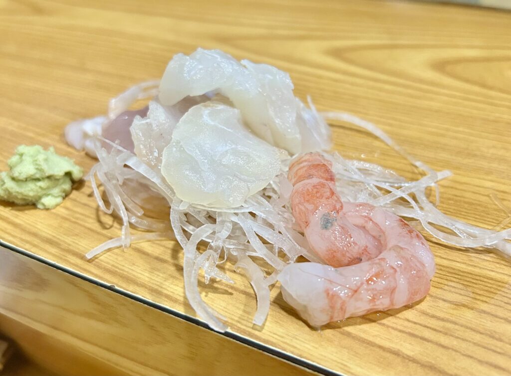 ヒラメと甘えびのお刺身