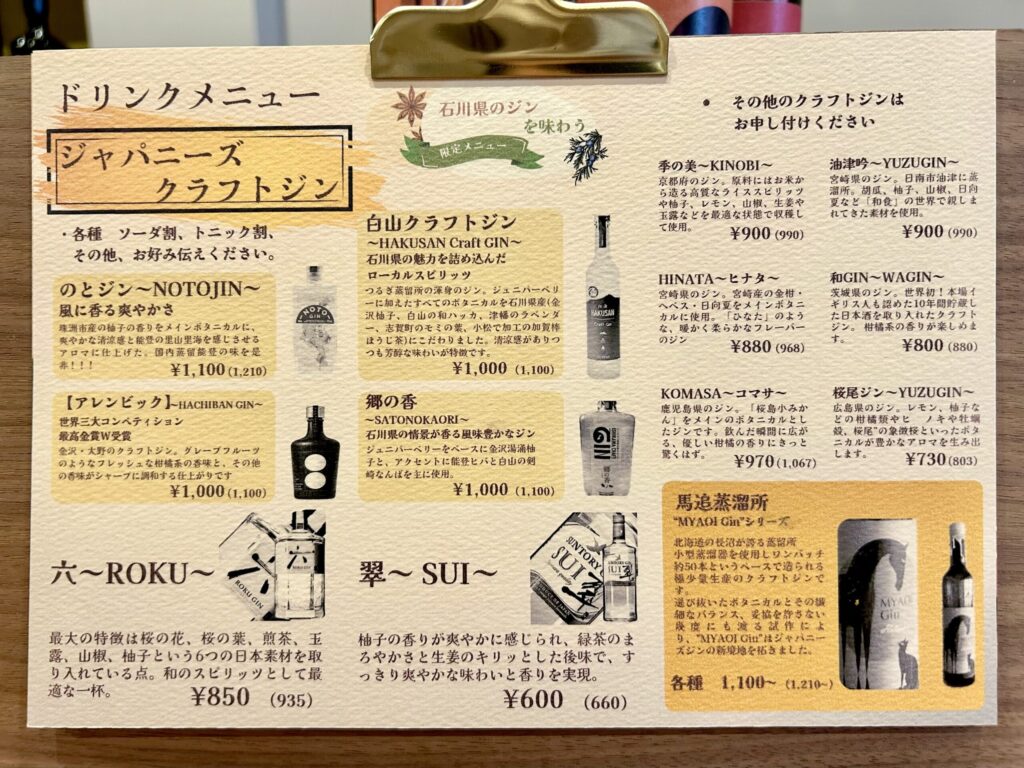 ジンのメニュー